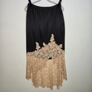 Cache Y2K Black Silk Skirt With Beaded And Sequined Lace Overlay. Size 8